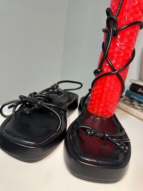 torrid Black Strappy Square-Toe Lace-Up Sandals